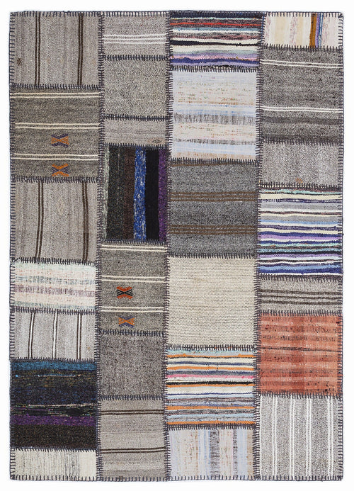 Teselya 1293 Beige Striped Wool Handmade Area Rug 5'3" x 7'7"