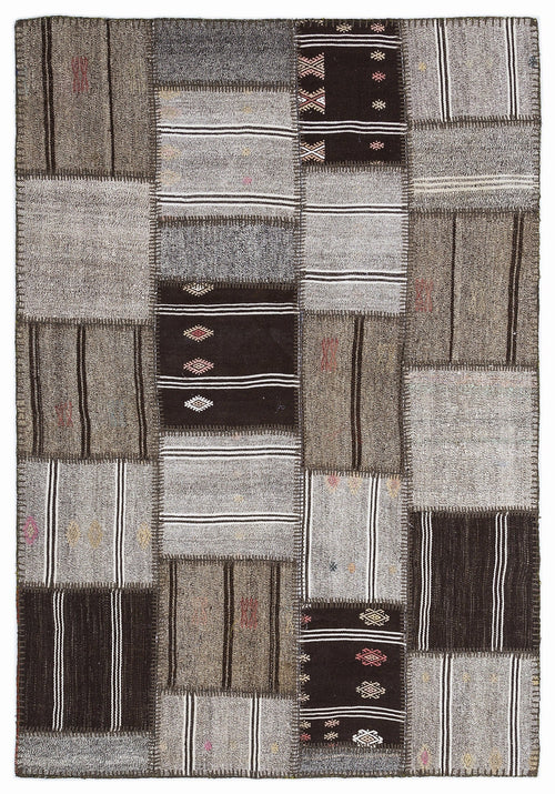 Teselya 1294 Beige Striped Wool Handmade Area Rug 5'3" x 7'7"
