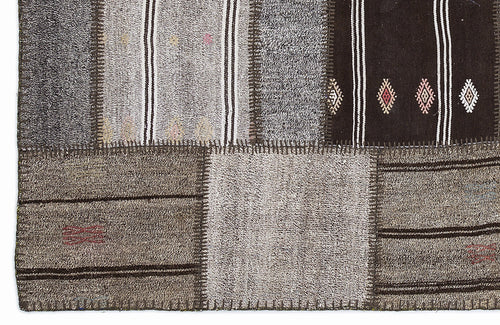 Teselya 1294 Beige Striped Wool Handmade Area Rug 5'3" x 7'7"