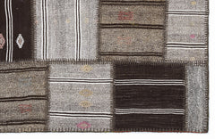 Teselya 1294 Beige Striped Wool Handmade Area Rug 5'3" x 7'7"