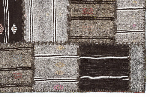 Teselya 1294 Beige Striped Wool Handmade Area Rug 5'3" x 7'7"