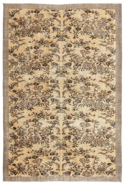 Atina Beige Vintage Wool Handmade Area Rug 5'9" x 8'6"