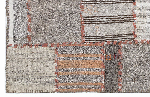 Teselya 1295 Beige Striped Wool Handmade Area Rug 5'3" x 7'7"