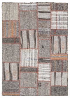 Teselya 1295 Beige Striped Wool Handmade Area Rug 5'3" x 7'7"