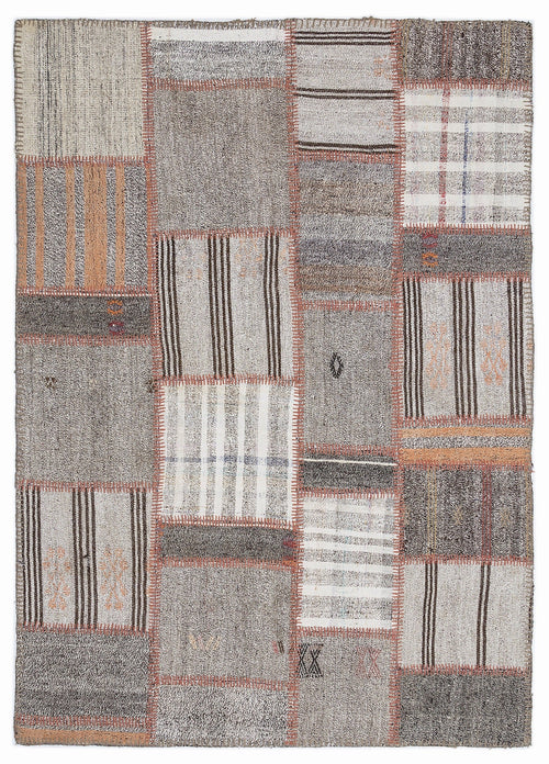 Teselya 1295 Beige Striped Wool Handmade Area Rug 5'3" x 7'7"
