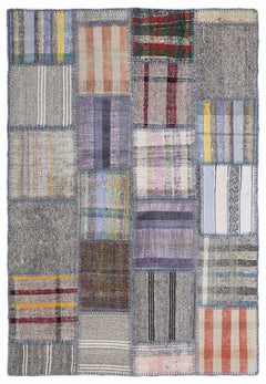 Teselya 1296 Beige Striped Wool Handmade Area Rug 5'3" x 7'7"