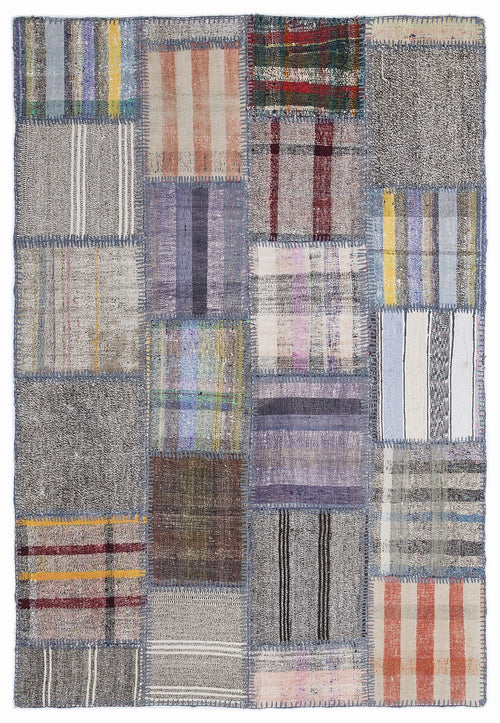 Teselya 1296 Beige Striped Wool Handmade Area Rug 5'3" x 7'7"