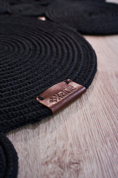 Black Geometric Jute Rug - Handmade Cotton Yarn Carpet | Anti Slip, Non Shedding