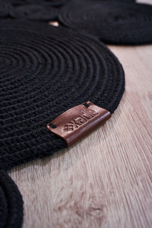 Black Geometric Jute Rug - Handmade Cotton Yarn Carpet | Anti Slip, Non Shedding