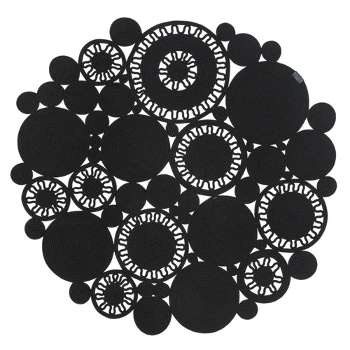 Black Geometric Jute Rug - Handmade Cotton Yarn Carpet | Anti Slip, Non Shedding