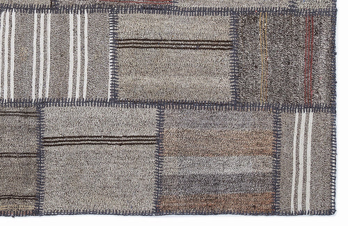 Teselya 1299 Brown Striped Wool Handmade Area Rug 5'3" x 7'7"