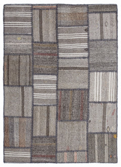 Teselya 1299 Brown Striped Wool Handmade Area Rug 5'3" x 7'7"