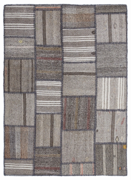 Teselya 1299 Brown Striped Wool Handmade Area Rug 5'3" x 7'7"