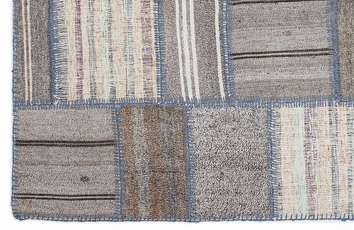 Teselya 1300 Brown Striped Wool Handmade Area Rug 5'3" x 7'7"