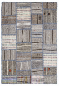 Teselya 1300 Brown Striped Wool Handmade Area Rug 5'3" x 7'7"