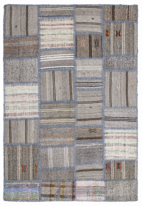 Teselya 1300 Brown Striped Wool Handmade Area Rug 5'3" x 7'7"