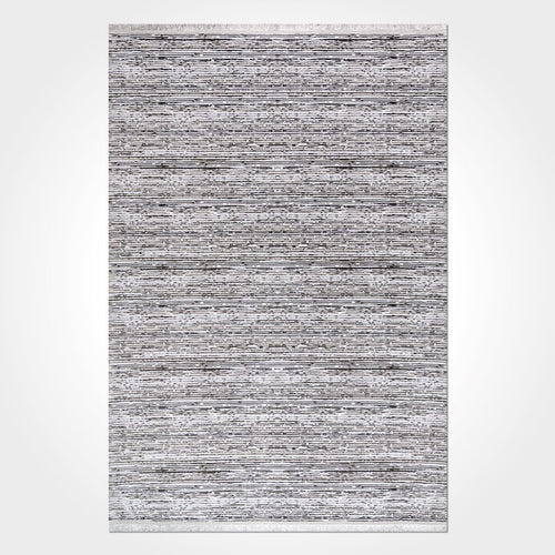 Grey Striped Area Rug - Machine Made Cotton Rug with Non Slip Pad, 6mm Pile Height