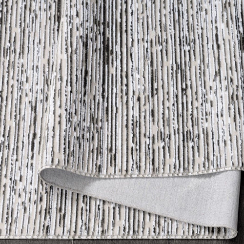 Grey Striped Area Rug - Machine Made Cotton Rug with Non Slip Pad, 6mm Pile Height