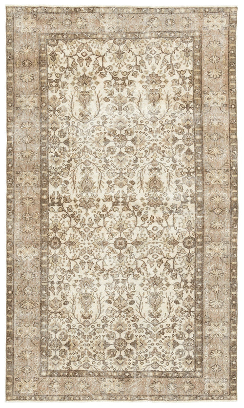 Atina Beige Vintage Wool Handmade Area Rug 4'10" x 8'4"
