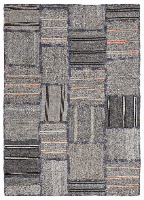 Teselya 1302 Beige Striped Wool Handmade Area Rug 5'3" x 7'7"