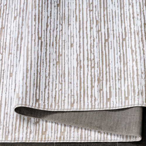 Cream Striped Area Rug – Machine Made Cotton Rug With Soft Pile Carpet