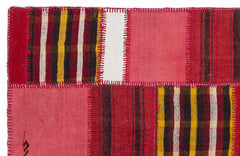 Teselya 1303 Pink Patchwork Wool Handmade Area Rug 5'3" x 7'7"