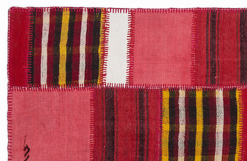 Teselya 1303 Pink Patchwork Wool Handmade Area Rug 5'3" x 7'7"