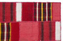 Teselya 1303 Pink Patchwork Wool Handmade Area Rug 5'3" x 7'7"