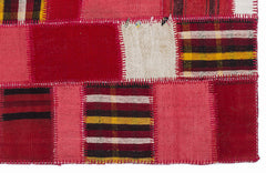 Teselya 1303 Pink Patchwork Wool Handmade Area Rug 5'3" x 7'7"