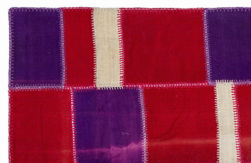 Teselya 1306 Pink Patchwork Wool Handmade Area Rug 5'3" x 7'7"