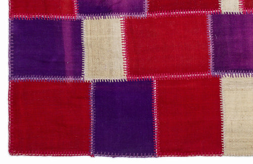 Teselya 1306 Pink Patchwork Wool Handmade Area Rug 5'3" x 7'7"