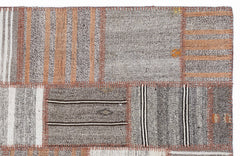 Teselya 1307 Brown Striped Wool Handmade Area Rug 5'3" x 7'7"