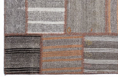 Teselya 1307 Brown Striped Wool Handmade Area Rug 5'3" x 7'7"