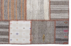 Teselya 1307 Brown Striped Wool Handmade Area Rug 5'3" x 7'7"