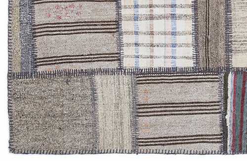 Teselya 1308 Beige Striped Wool Handmade Area Rug 5'3" x 7'7"