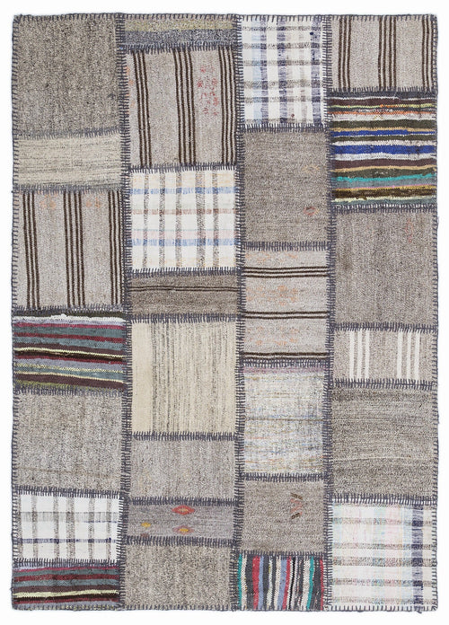 Teselya 1308 Beige Striped Wool Handmade Area Rug 5'3" x 7'7"