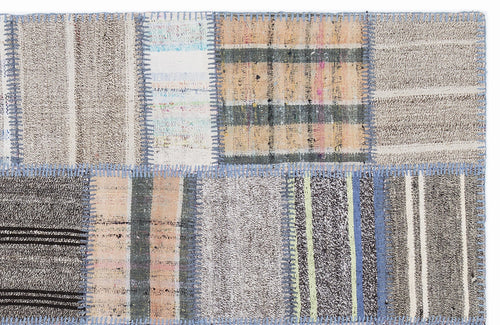 Teselya 1309 Beige Striped Wool Handmade Area Rug 5'3" x 7'7"