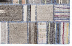 Teselya 1309 Beige Striped Wool Handmade Area Rug 5'3" x 7'7"