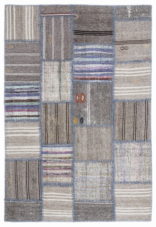 Teselya 1311 Beige Striped Wool Handmade Area Rug 5'3" x 7'7"