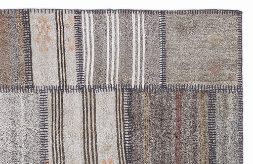 Teselya 1312 Beige Striped Wool Handmade Area Rug 5'3" x 7'7"