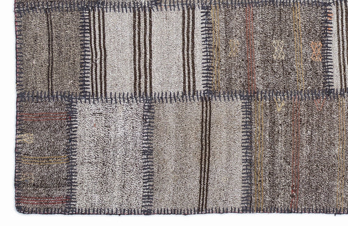Teselya 1312 Beige Striped Wool Handmade Area Rug 5'3" x 7'7"