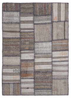Teselya 1312 Beige Striped Wool Handmade Area Rug 5'3" x 7'7"