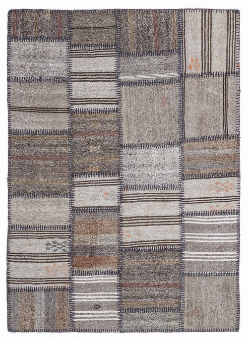 Teselya 1312 Beige Striped Wool Handmade Area Rug 5'3" x 7'7"