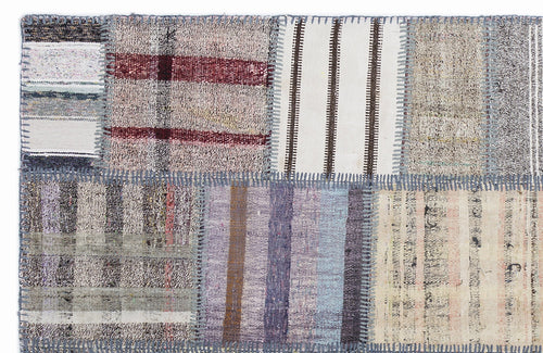 Teselya 1313 Beige Striped Wool Handmade Area Rug 5'3" x 7'7"