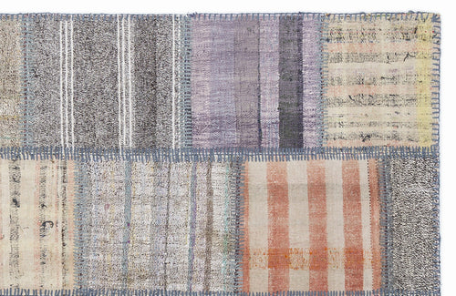 Teselya 1313 Beige Striped Wool Handmade Area Rug 5'3" x 7'7"