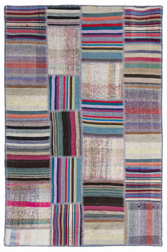 Teselya 1316 Beige Striped Wool Handmade Area Rug 5'3" x 7'7"