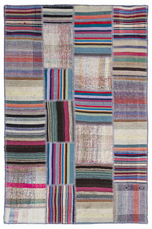 Teselya 1316 Beige Striped Wool Handmade Area Rug 5'3" x 7'7"