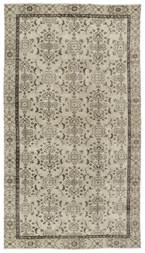 Atina Beige Vintage Wool Handmade Area Rug 4'11" x 9'7"