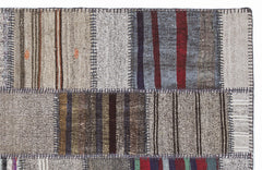 Teselya 1318 Brown Striped Wool Handmade Area Rug 5'3" x 7'7"