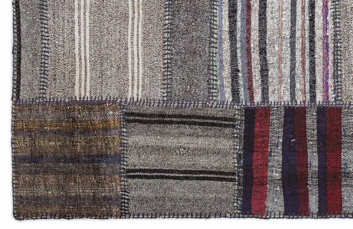 Teselya 1318 Brown Striped Wool Handmade Area Rug 5'3" x 7'7"
